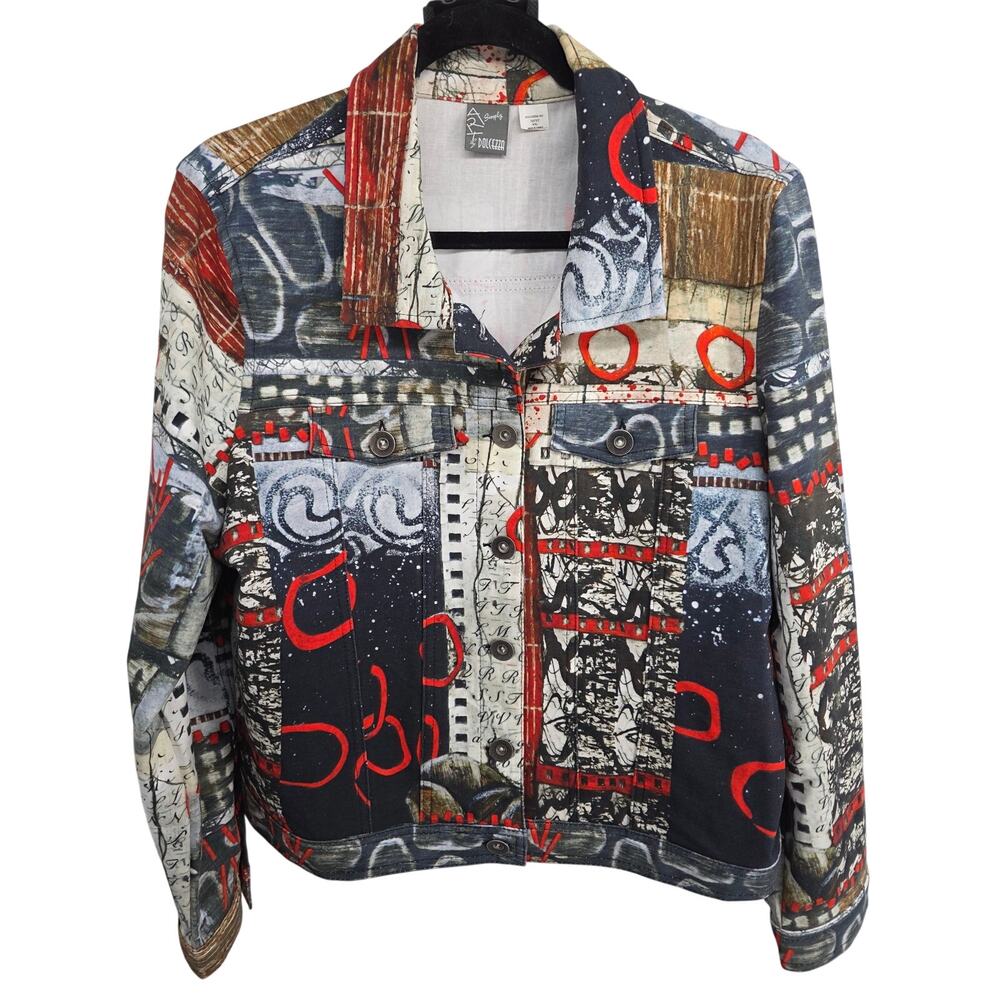 Simply Art by Dolcezza Abstract Artsy Circle Jacket Red Black Size XXL